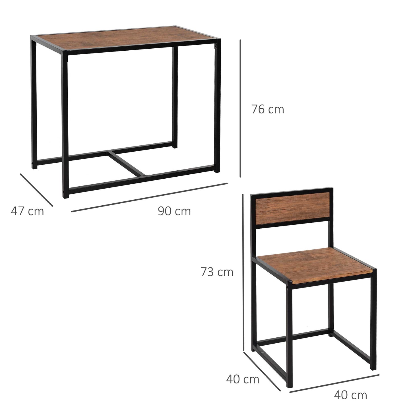 HOMCOM Dining Table and Chairs Set 2, Dining Room Sets, Rectangular Space Saving Table and 2 Chairs for Compact Kitchens, Steel Frame, Natural