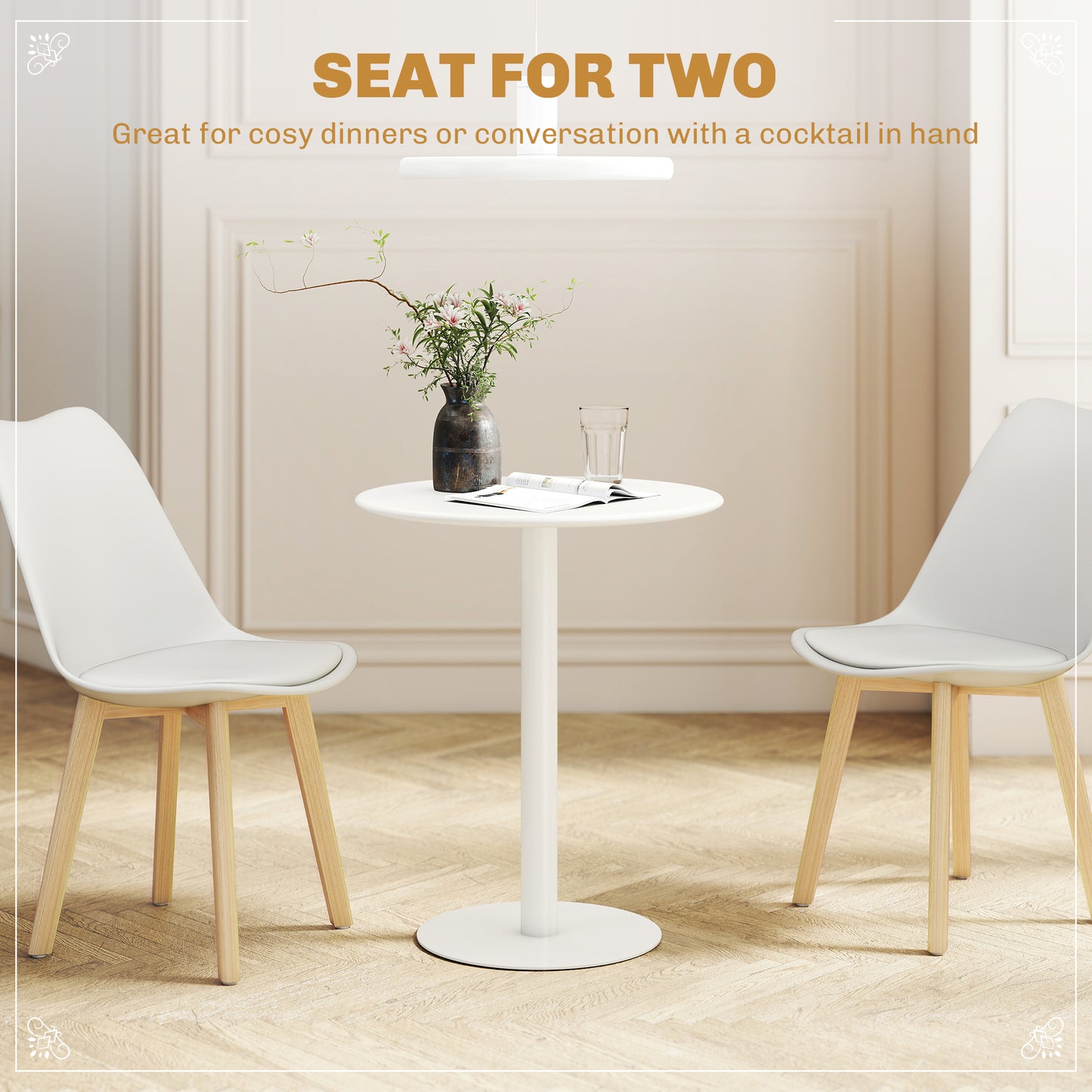 HOMCOM Dining Table, Round Kitchen Table with Steel Base for Living Room, Dining Room, 60 x 60 x 72cm, White