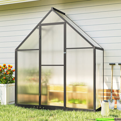 Outsunny Polycarbonate Greenhouse with Swing Door and Adjustable Window, Walk-in Greenhouse, 5.5 x 2ft, Black