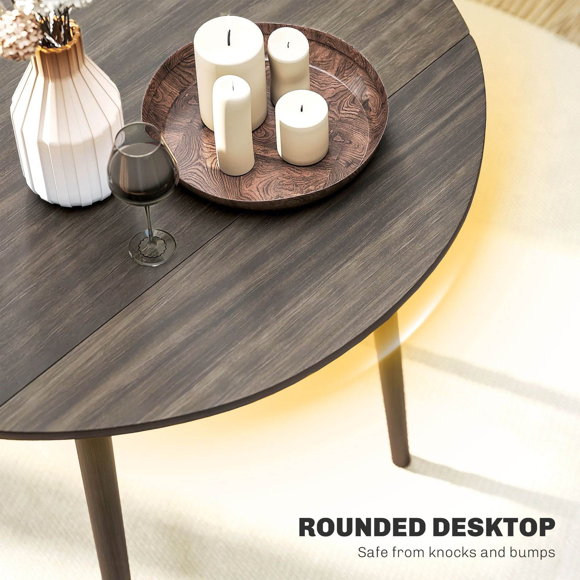 HOMCOM Folding Dining Table for 4, Round Drop Leaf Table, Modern Space Saving Small Kitchen Table with Wood Legs for Dining Room, Grey