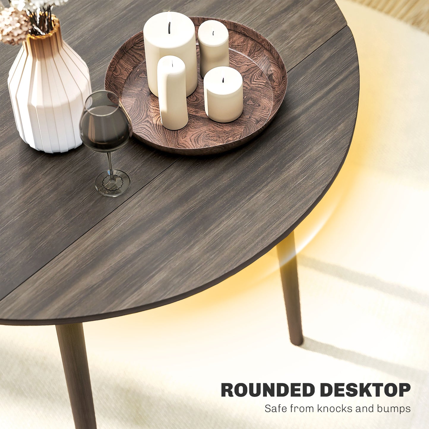 HOMCOM Folding Dining Table for 4, Round Drop Leaf Table, Modern Space Saving Small Kitchen Table with Wood Legs for Dining Room, Grey
