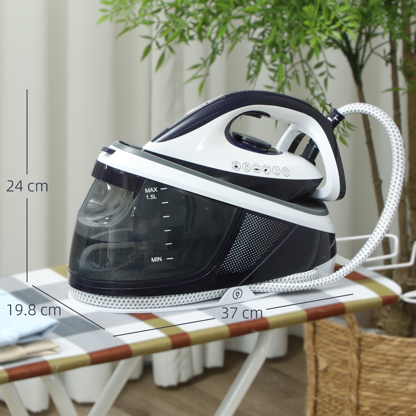 HOMCOM Steam Generator Iron, Energy-Saving, Self-Cleaning, Powerful Vertical Steam, Automatic Shut-Off, Ceramic Non-stick Soleplate, Large 1.5L Detachable Water Tank, 8 Bar, c, Blue