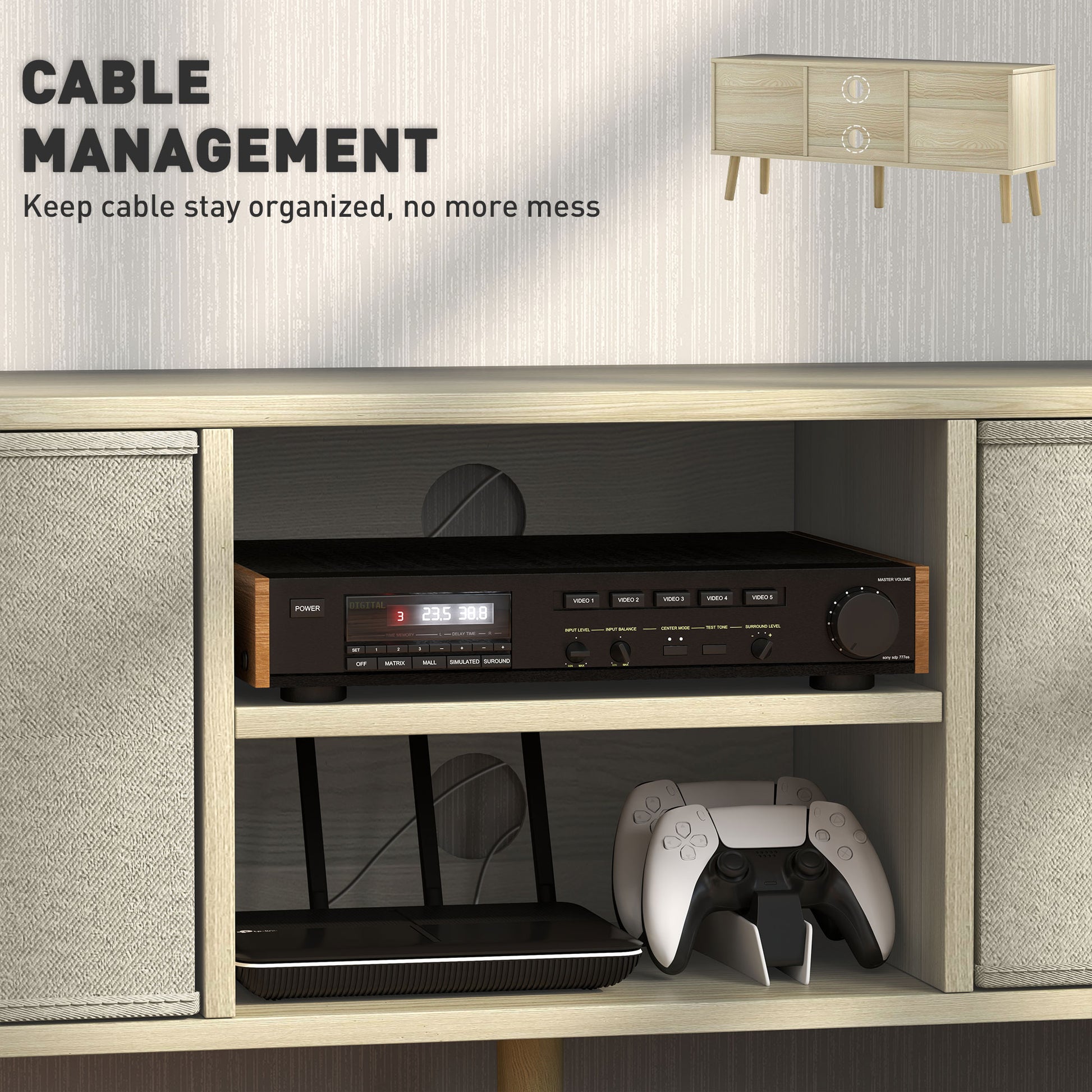 HOMCOM TV Cabinet Stand Unit for TVs up to 50'' with Foldable Drawers, Entertainment Centre for Living Room Natural--ChewyGames-ChewyGames