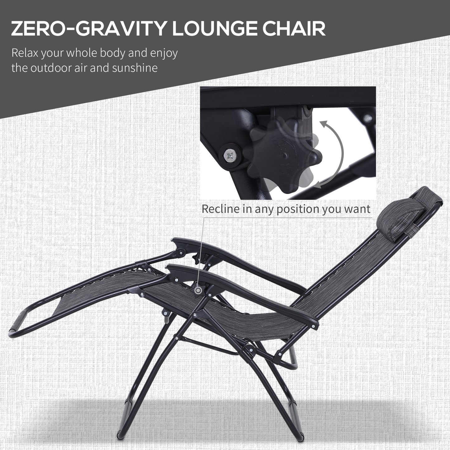 Outsunny 3pcs Folding Zero Gravity Chairs Sun Lounger Table Set w/ Cup Holders Reclining Garden Yard Pool, Light Grey
