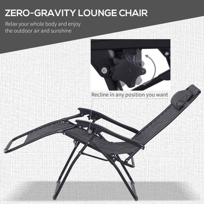 Outsunny 3pcs Folding Zero Gravity Chairs Sun Lounger Table Set w/ Cup Holders Reclining Garden Yard Pool, Light Grey
