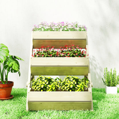 Outsunny 3 Tier Raised Garden Bed Wooden Elevated Planter Box Kit, 66L for Flower, Vegetable, Herb, 65x75x78cm, Green