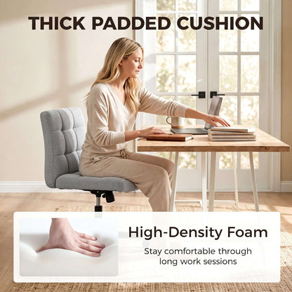 HOMCOM Armless Office Chair, Cross Legged Linen Computer Desk Vanity Chair with Wide Seat, Rocking Function, Grey
