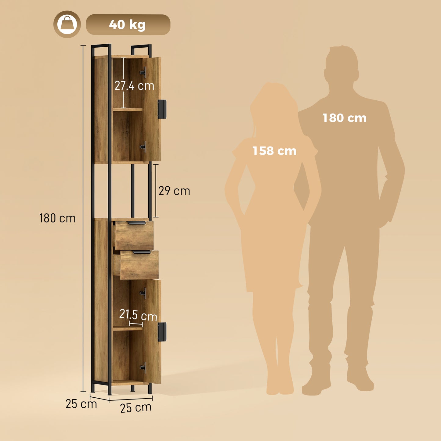 HOMCOM Freestanding Bathroom Cabinet, Tall Bathroom Storage Cabinet with Drawers and Shelves, Linen Storage, Brown
