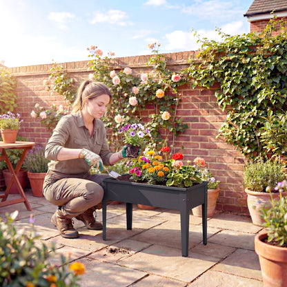 Outsunny Raised Planter, Metal Raised Garden Bed on Legs with Drainage Hole and Foot Covers, Black
