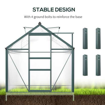 Outsunny 6 x 10ft Polycarbonate Greenhouse, Large Walk-In Green House with Slide Door and Window, Garden Plants Grow House with Aluminium Frame and Foundation, Dark Green