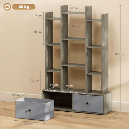 HOMCOM 12 Shelf Storage Unit, with Drawers - Graphite Wood Effect--ChewyGames-ChewyGames