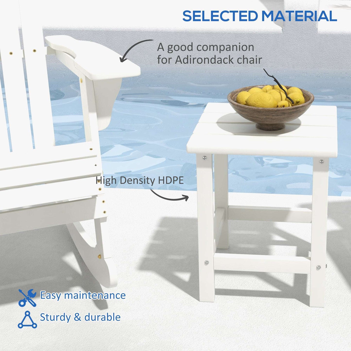 Outsunny Square Coffee Table, HDPE Tabletop and Frame for Porch, Garden, Side Table, 38 x 38 x 46 cm, White