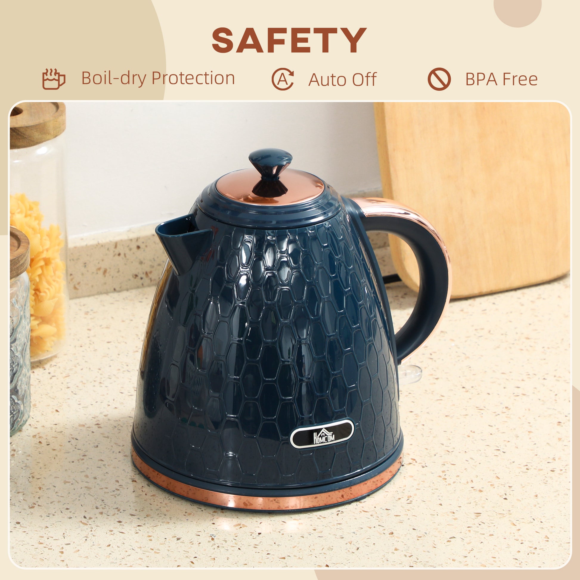 HOMCOM 3000W Rapid Boil Honeycomb Kettle - Dark Blue--ChewyGames-ChewyGames