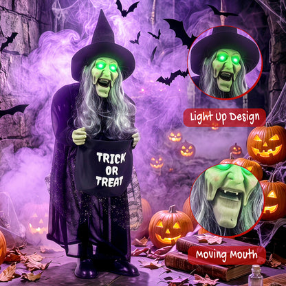 HOMCOM 94cm Animated Witch Halloween Decoration, Scary Halloween Animatronics Decor with Sound Touch Activated & Light Up Eyes
