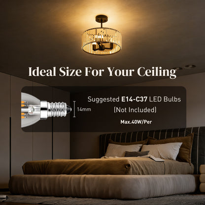 HOMCOM Crystal Ceiling Light, Semi Flush Mount Modern Crystal Chandelier Ceiling Light, E14 Base 3-Lights, Bulbs Not Included