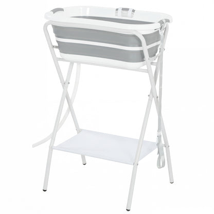 PawHut Dog Bath Tub, Portable Foldable Dog Bathtub with Stand, Drainage Hole, for Small Dogs Puppies Grey