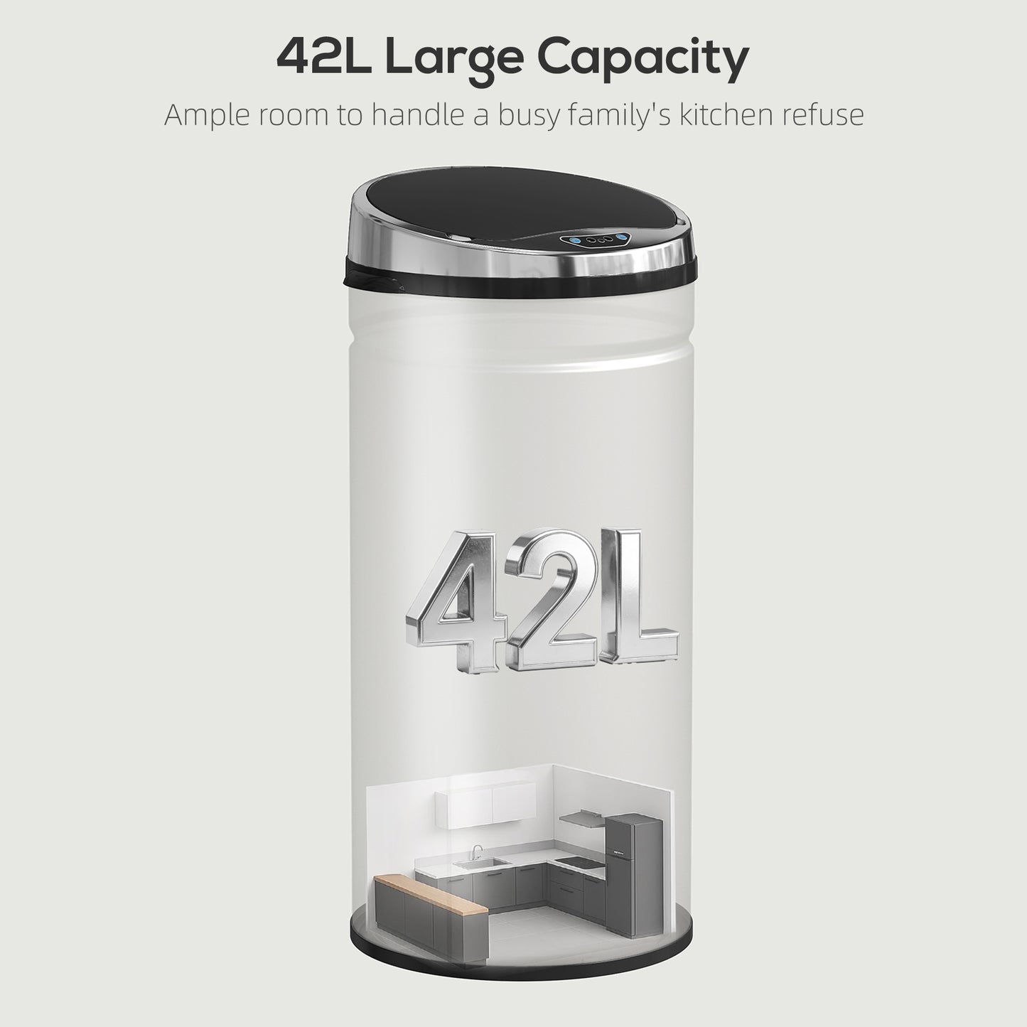 HOMCOM 42L Stainless Steel Sensor Bin - Silver Tone