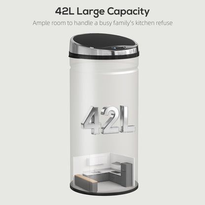 HOMCOM 42L Stainless Steel Sensor Bin - Silver Tone