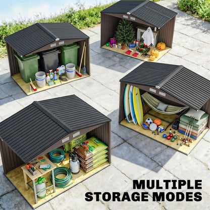 Outsunny 9 x 6ft Metal Garden Shed, Outdoor Storage Tool House with Ventilation Slots, Foundation Kit and Lockable Double Doors, Brown