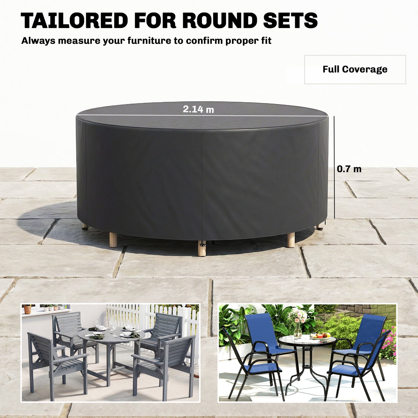 Outsunny Round Garden Furniture Cover, Waterproof Garden Table Cover, 420D Heavy Duty Oxford for Outdoor, Dia.214 x 70 cm, Black