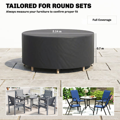 Outsunny Round Garden Furniture Cover, Waterproof Garden Table Cover, 420D Heavy Duty Oxford for Outdoor, Dia.214 x 70 cm, Black