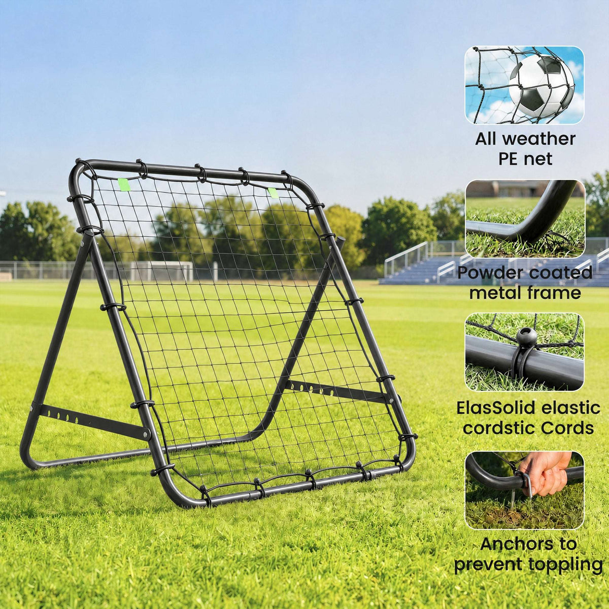 HOMCOM Adjustable Rebounder Net Kickback Target Goal for Teens Adults Training, Black