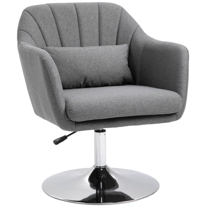 HOMCOM Swivel Accent Chair, Linen Fabric Tub Vanity Chair, Modern Armchair with Adjustable Height and Lumbar Support for Living Room Bedroom Salon Make up Room Dressing Table, Dark Grey
