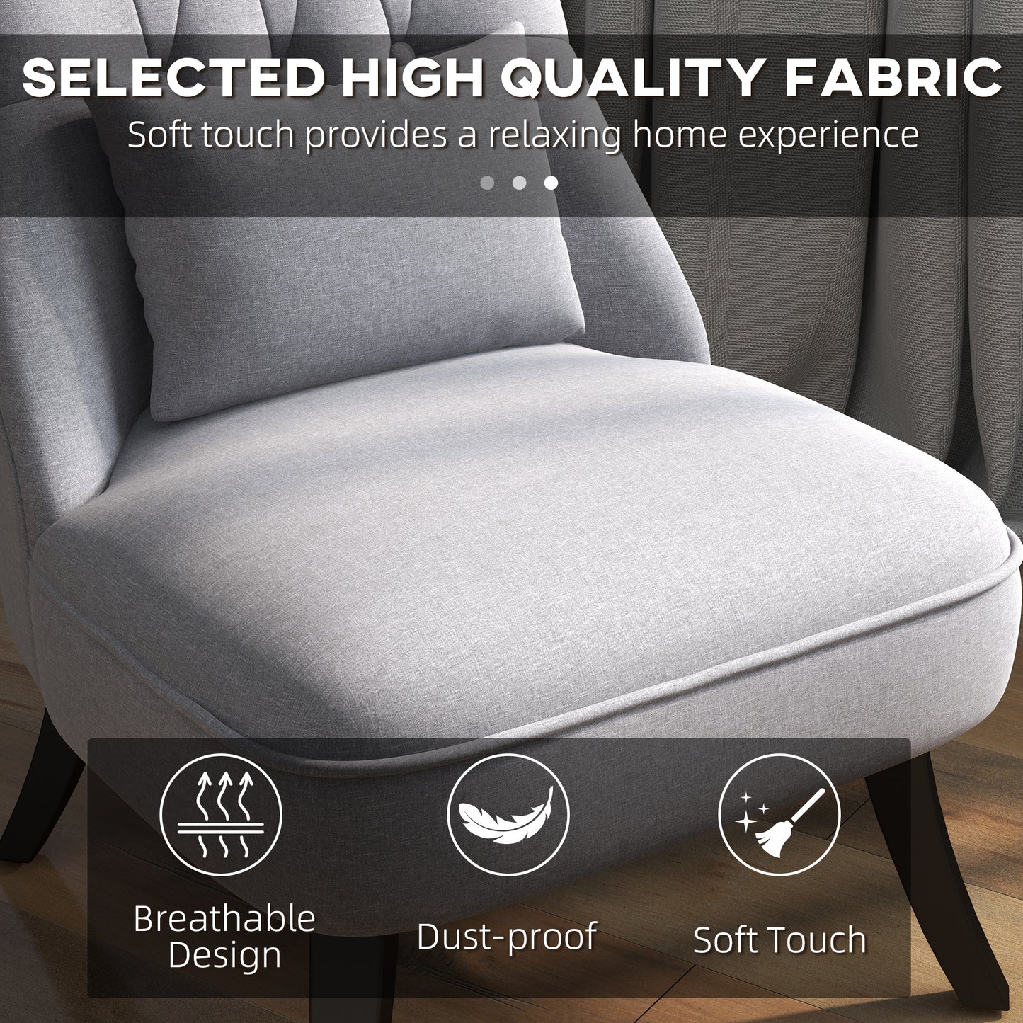 HOMCOM Tub Chair, Armless Single Sofa, Modern Button Tufted Armchair, Upholstered Linen Fabric Longue Accent Chair for Living Room, Bedroom, Set of 2, Grey