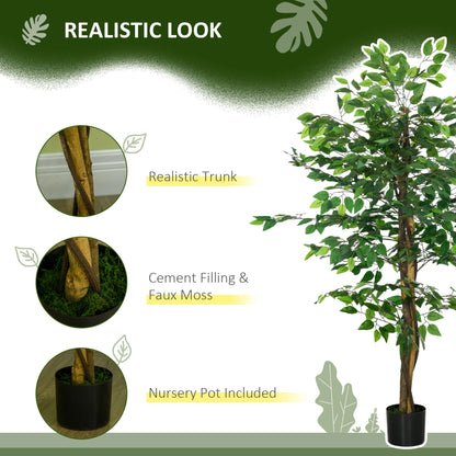 HOMCOM Artificial Ficus Tree, with Weighted Plant Pot - Green-Artificial Trees-ChewyGames-ChewyGames