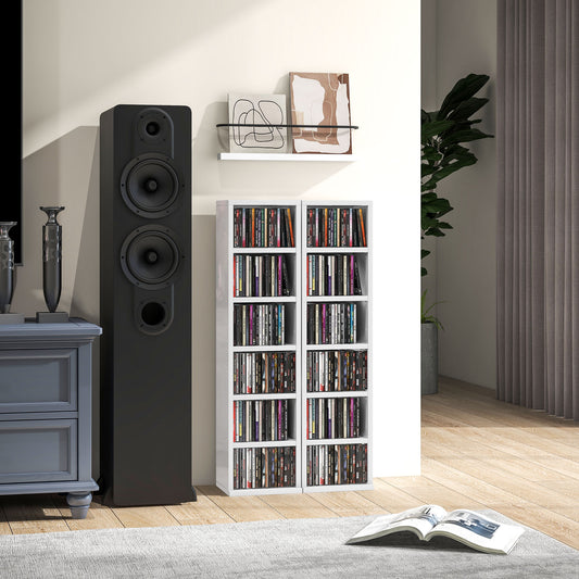 HOMCOM Set of Two 102 CD Storage Units - High Gloss White-Rack Bookcases & Shelves-ChewyGames-ChewyGames
