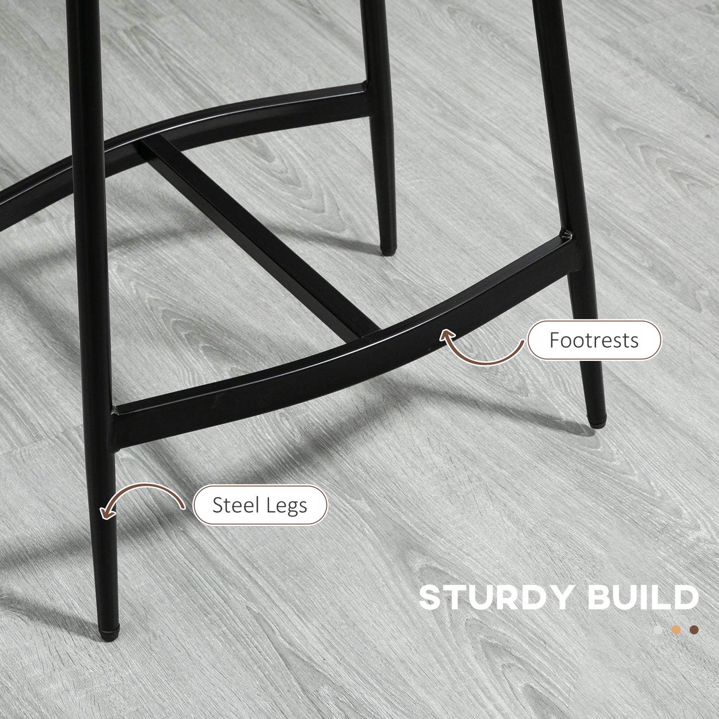 HOMCOM Breakfast Bar Stools Set of 2, Microfibre Upholstered Barstools, Industrial Bar Chairs with Curved Seat and Steel Frame for Dining Room, Kitchen, Brown
