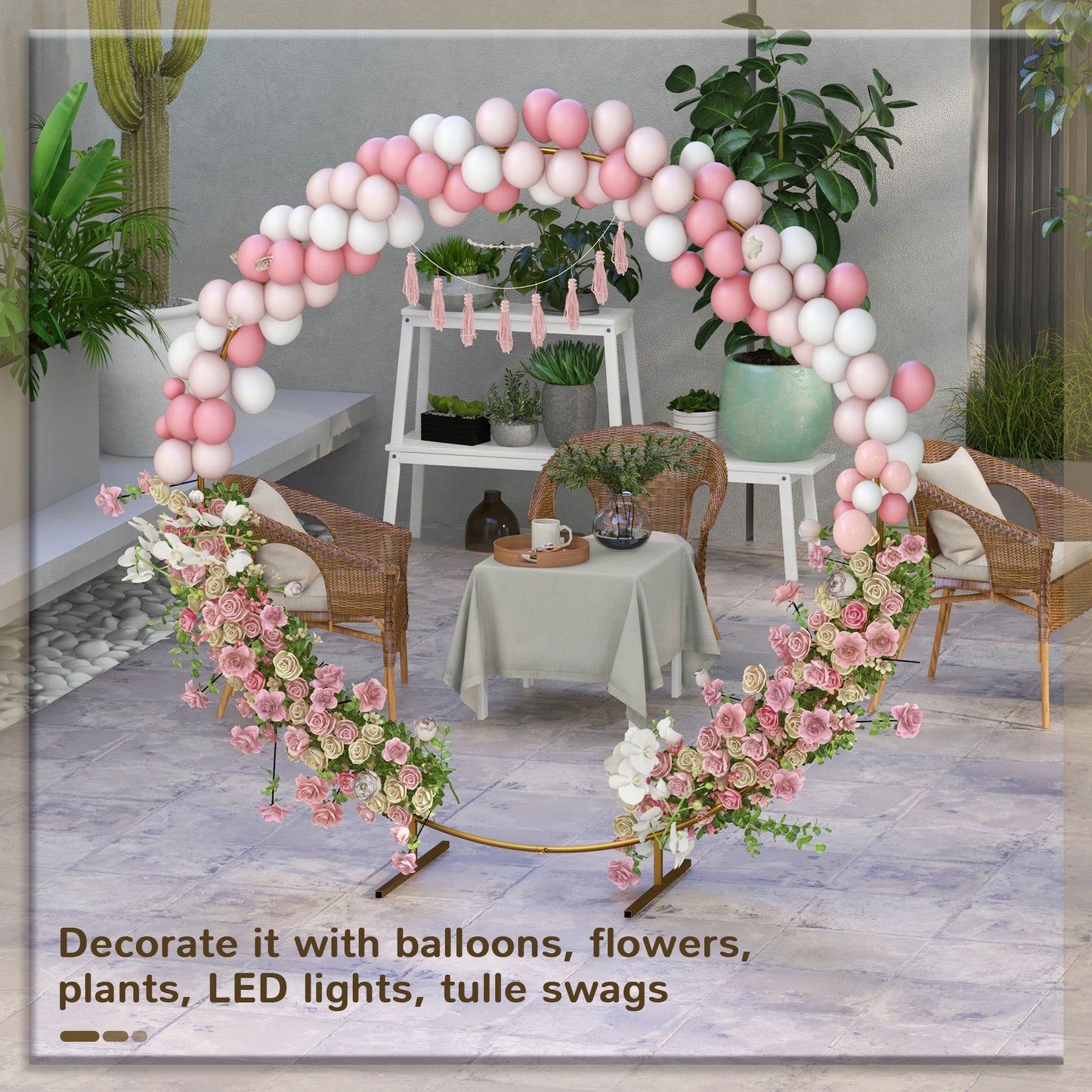 Outsunny 222cm Gold Tone Backdrop Stand, Round Metal Wedding Arch for Birthday Party, Bridal Shower, Graduation, Ceremony