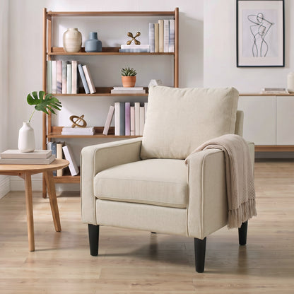 HOMCOM Accent Chair, Removable Pillow Linen Armchair with Comfy Spring Cushion for Living Room, Bedroom, Study, Cream