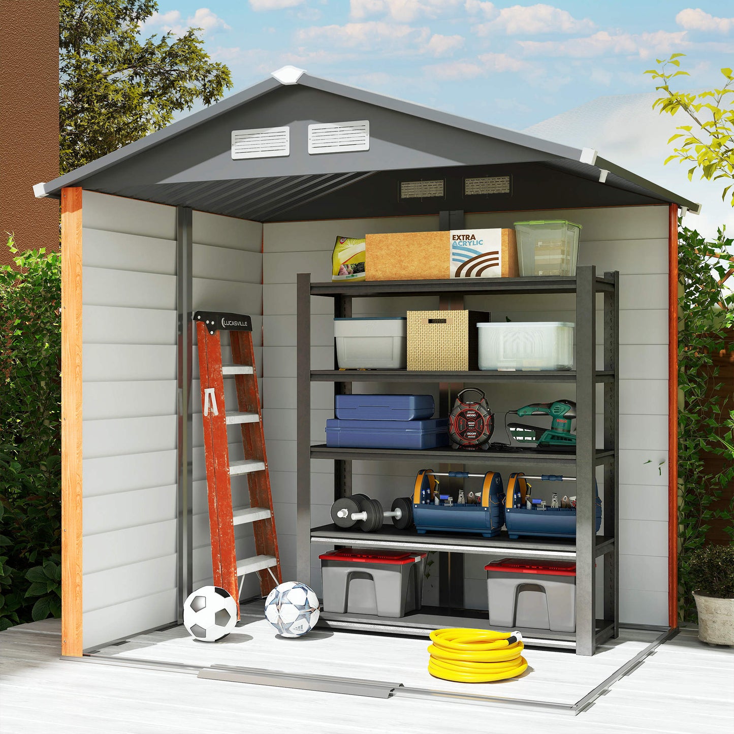 Outsunny 6.5 x 5ft Metal Garden Shed, House Hut Gardening Tool Storage with Ventilations, Sliding Door, Sloped Roof for Garden, Patio, Brown--ChewyGames-ChewyGames