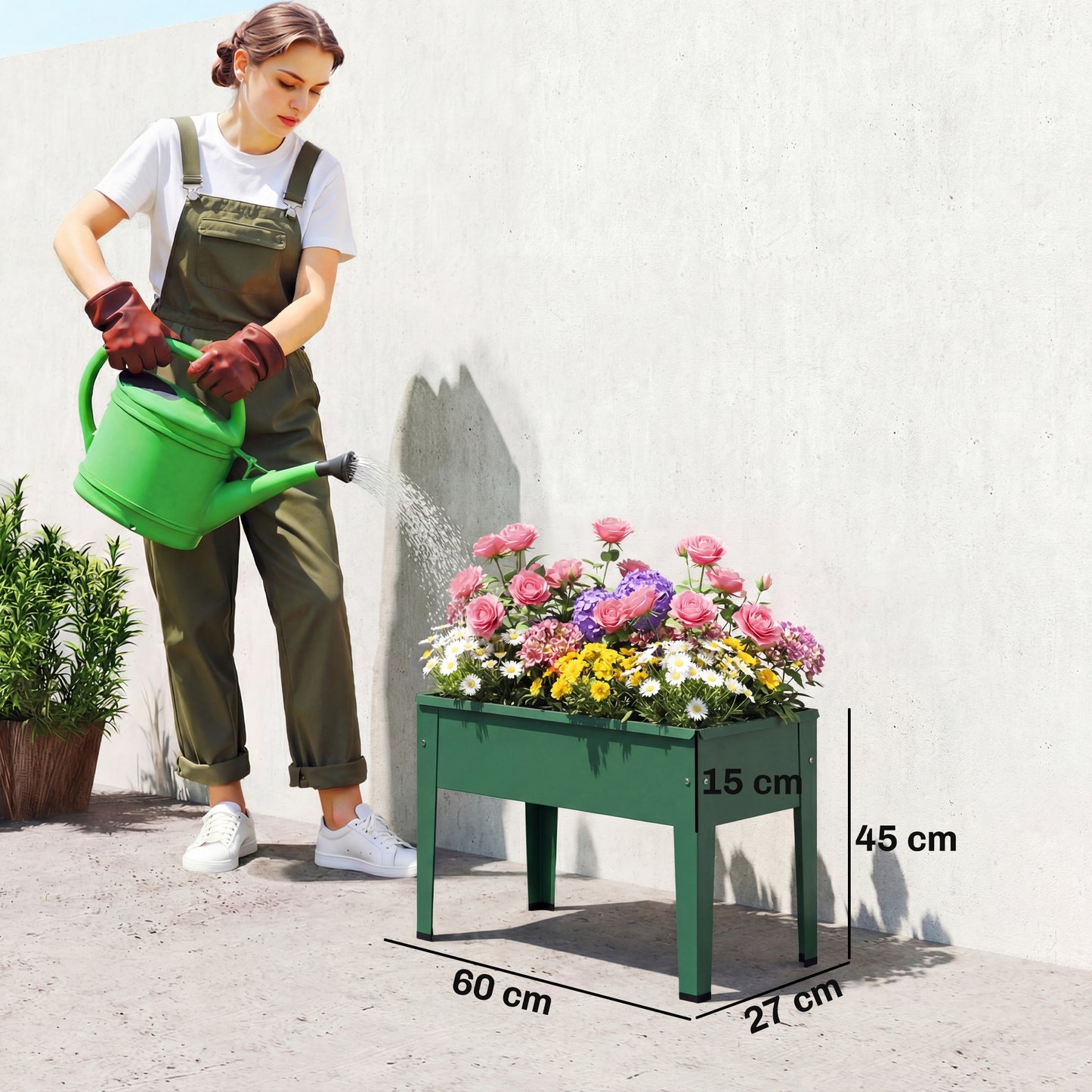Outsunny Raised Planter, Metal Raised Garden Bed on Legs with Drainage Hole and Foot Covers, Green