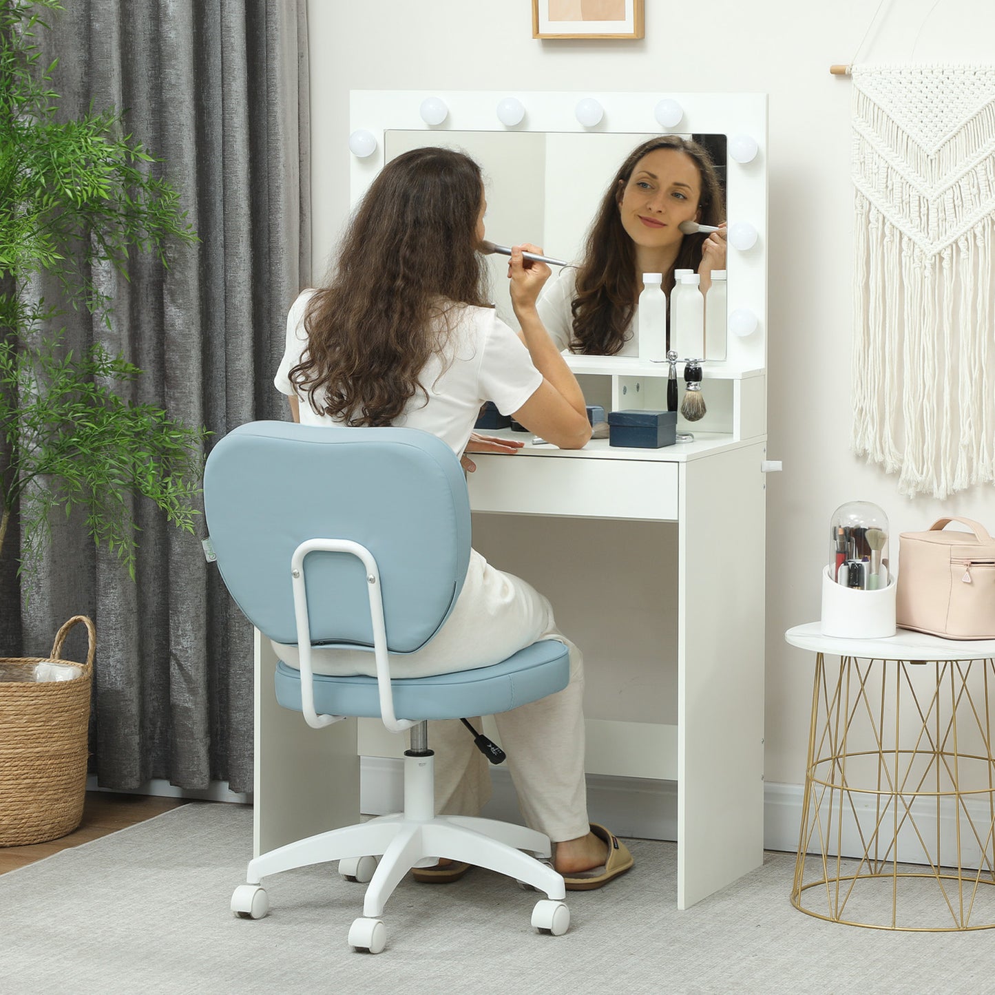 Vinsetto Vanity Office Chair, PU Leather Computer Chair for Home, with Adjustable Height, Armless, Swivel Wheels, Blue