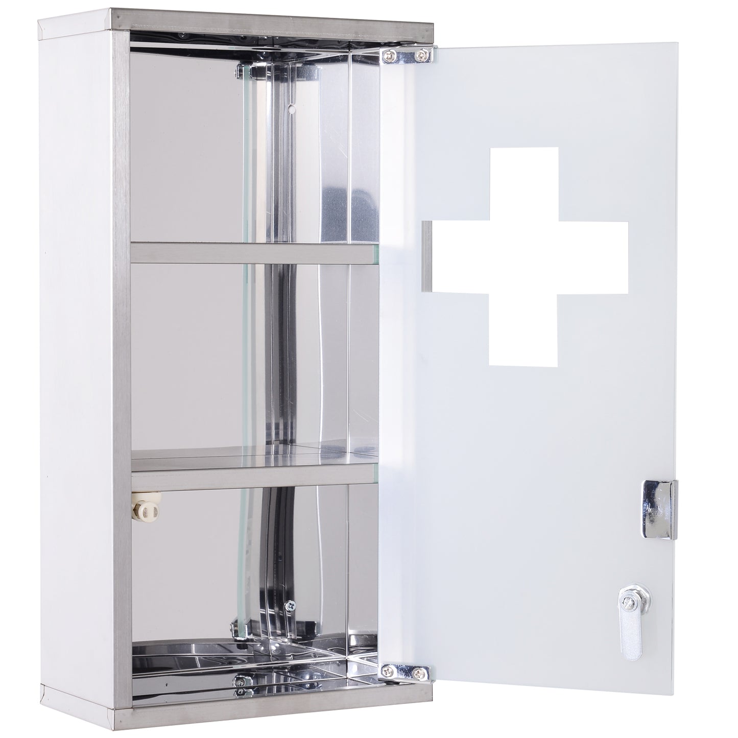 HOMCOM Stainless Steel wall mounted Medicine Cabinet with 2 Shelves + Security Glass Door Lockable 48 cm(H)-Medicine Cabinets-ChewyGames-ChewyGames