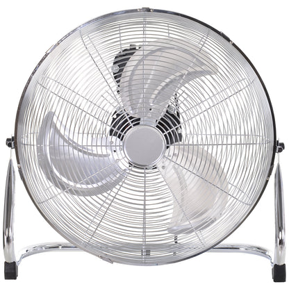 HOMCOM 18" Chrome Metal Floor Fan with Tilting, High Velocity, 3 Speed, Portable Gym Fan for Home Office, Silver