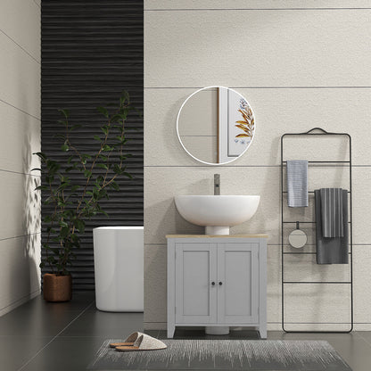 kleankin Under Sink Cabinet, Bathroom Sink Cabinet with 2 Doors, Pedestal Under Sink Design, Freestanding Bathroom Cupboard with Adjustable Shelf, Grey