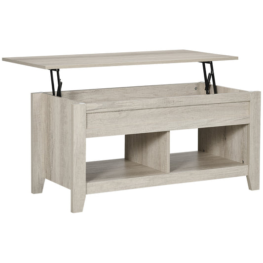 HOMCOM Lift Top Coffee Table w/ Hidden Storage Compartment Open Shelves Lift Tabletop Pop Up Centre Table for Living Room Oak Effect