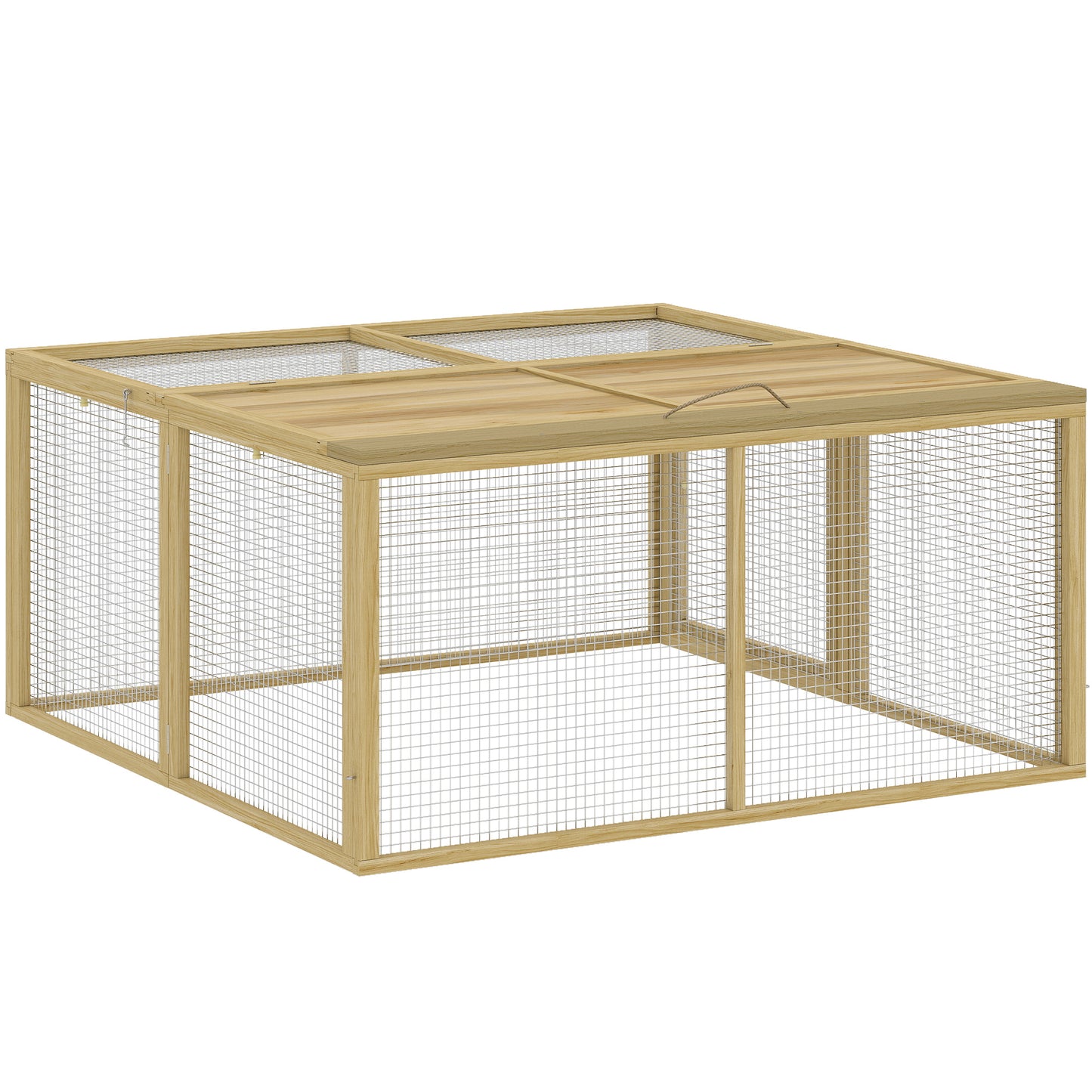 PawHut Wooden Folding Rabbit Hutch, for 2-3 Rabbits - Natural Wood