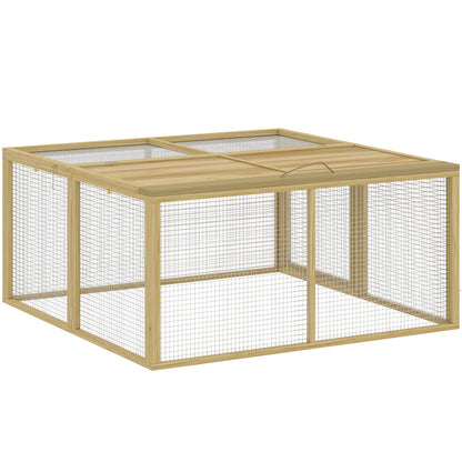 PawHut Wooden Folding Rabbit Hutch, for 2-3 Rabbits - Natural Wood