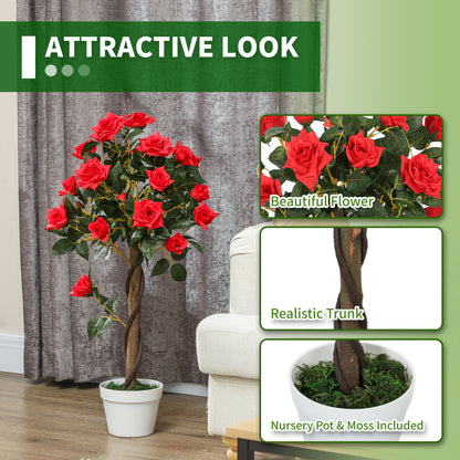 Outsunny Set of 2 Artificial Plants White Rose Floral in Pot, Fake Plants for Home Indoor Decor, 90cm, Red--ChewyGames-ChewyGames