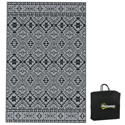 Outsunny 182 x 274cm Reversible Patterned Outdoor Rug, with Bag - Black/Grey--ChewyGames-ChewyGames