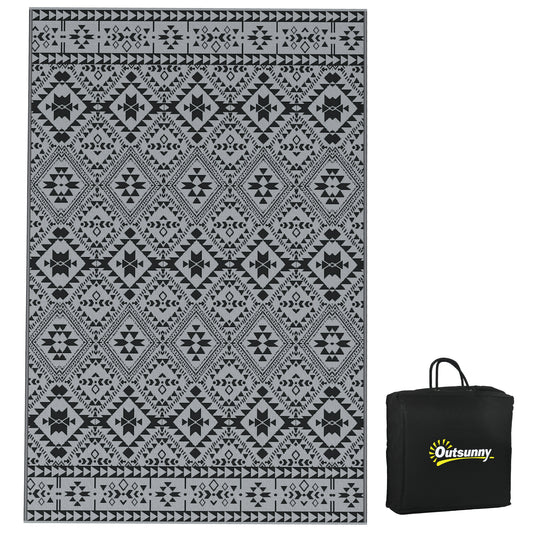 Outsunny 182 x 274cm Reversible Patterned Outdoor Rug, with Bag - Black/Grey--ChewyGames-ChewyGames