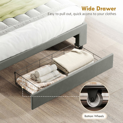 HOMCOM PU Leather King Size Ottoman Bed Frame, with Front Drawer - Grey