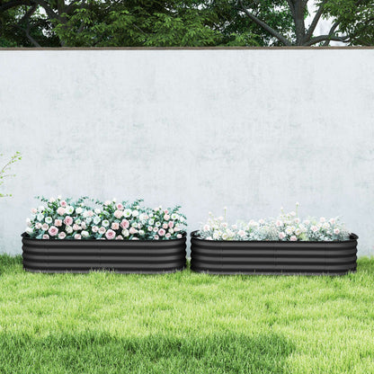 Outsunny Galvanised Raised Garden Bed, Metal Planter Box with Safety Edging, for Flowers, Herbs, Succulents, Pack of 2, Dark Grey