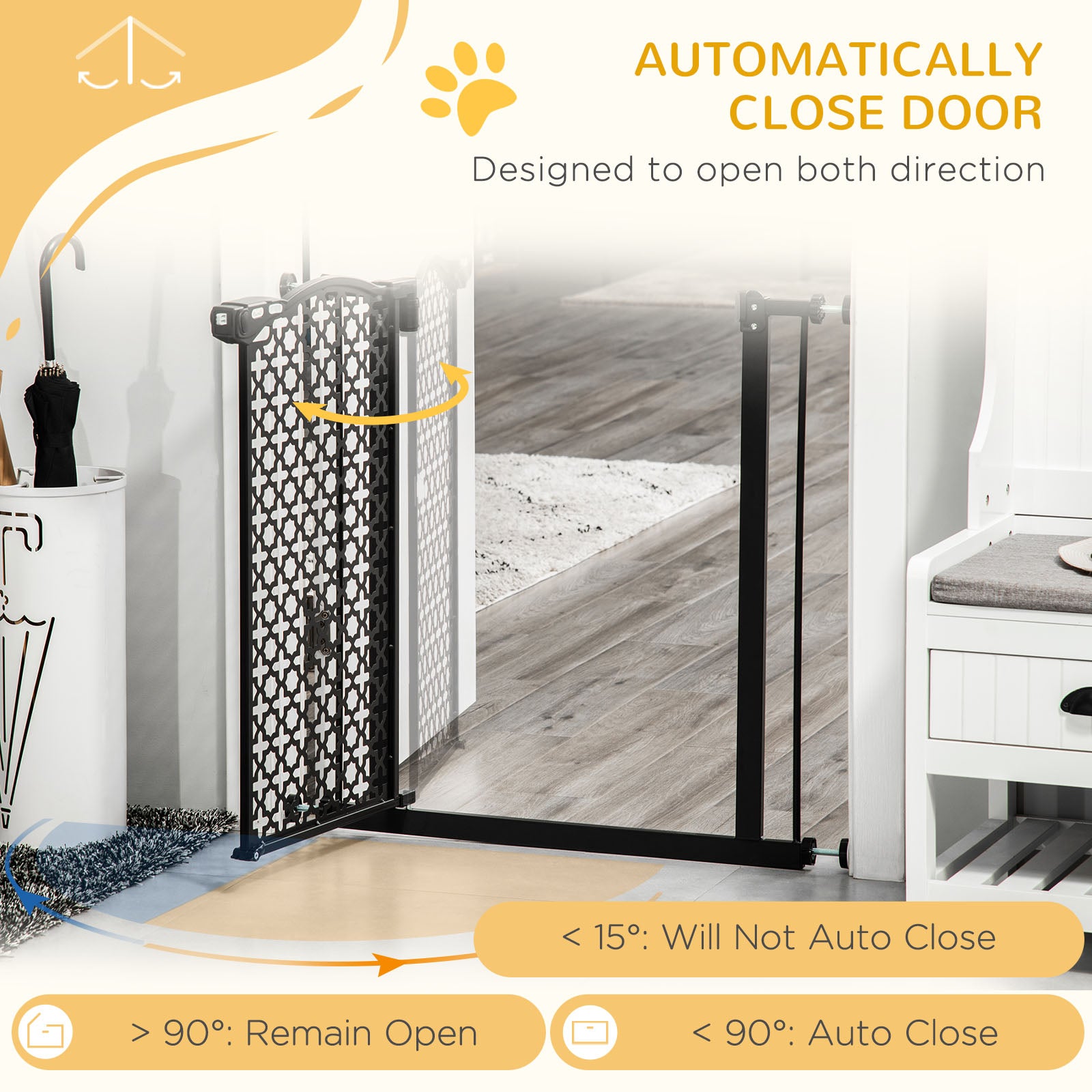 PawHut 74-80 cm Pressure Fit Safety Gate for Doorways and Staircases, Dog Gate, Pet Barrier for Hallways with Auto Close, Double Locking--ChewyGames-ChewyGames