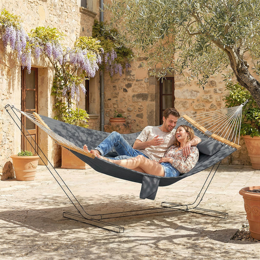 Outsunny Double Hammock 2 Person Swing Bed with Spreader Bars, Pillows, Pad, 200 x 140cm, Grey--ChewyGames-ChewyGames