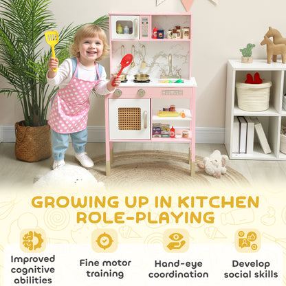AIYAPLAY Kitchen Playset with Pretend Play Cooking Accessories, Play Kitchen with Oven, Microwave and Sink, Pink--ChewyGames-ChewyGames